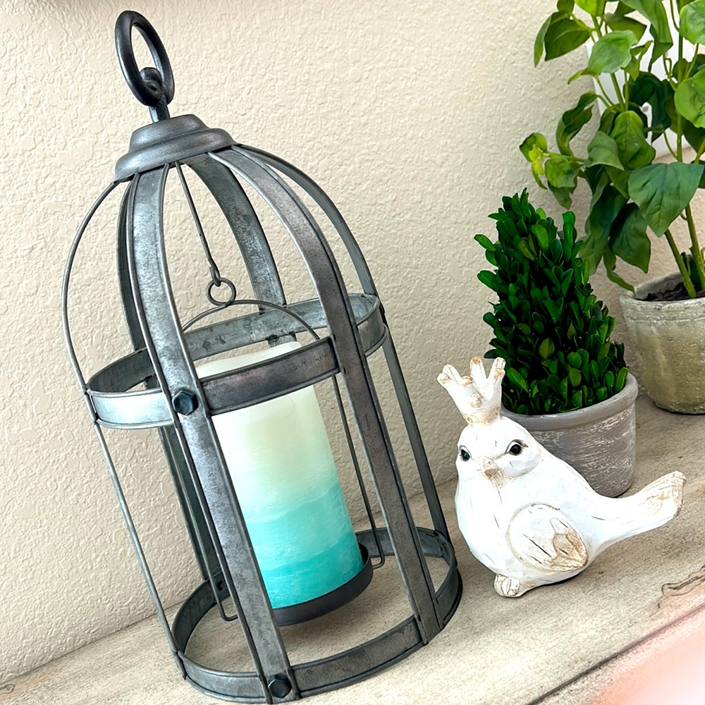Boho Farmhouse galvanized metal birdcage lantern from Pier 1